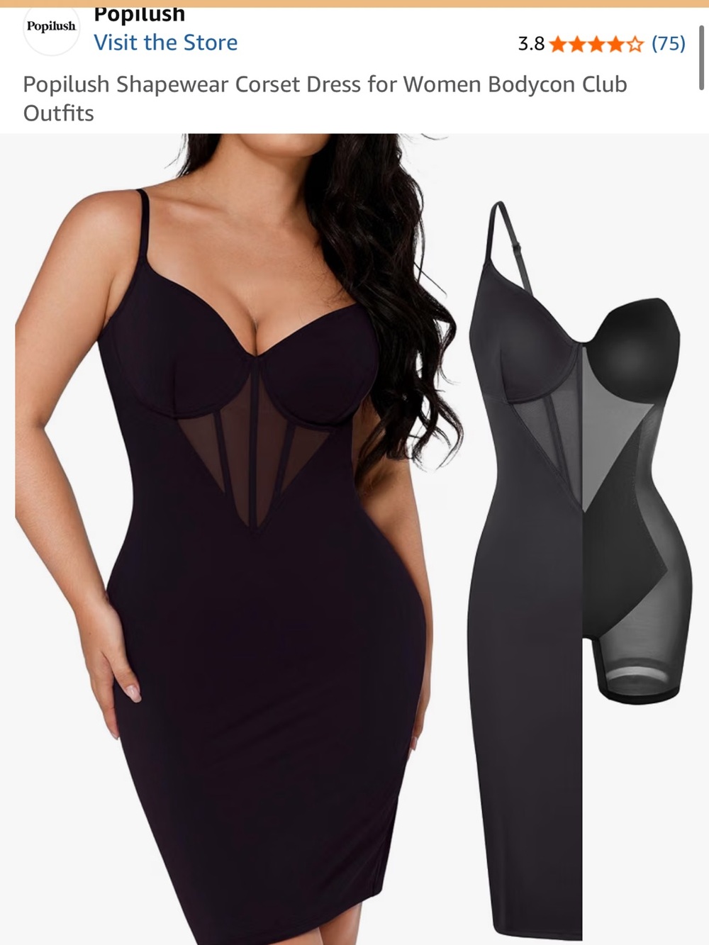 Popilush Black Shapewear Corset Bodycon Dress for Women 3XL